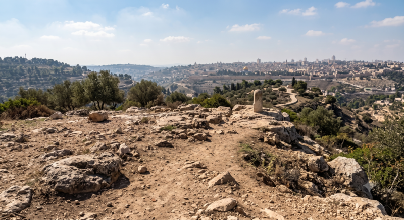 “Authentic Earth from the hills of Jerusalem for traditional Jewish burial, with the Old City visible in the distance.”